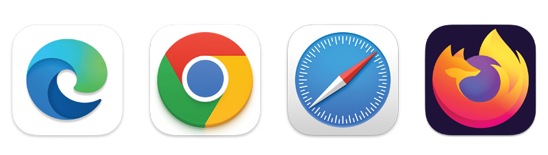 Browser support: Microsoft Edge, Google Chrome, Safari, Firefox
